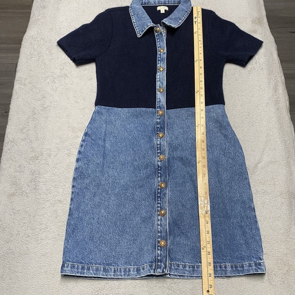 Pilcro Anthropologie Denim Sweater Shirt Dress Medium Blue Snap Button Academia - Picture 5 of 8